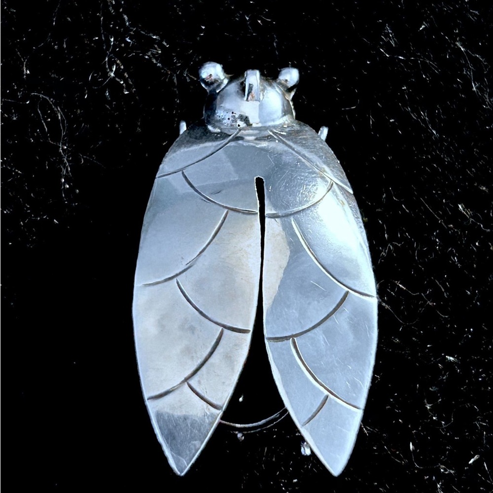 Vintage Silver Fly Brooch/Pin with Black Stone JMT Hecho en Mexico